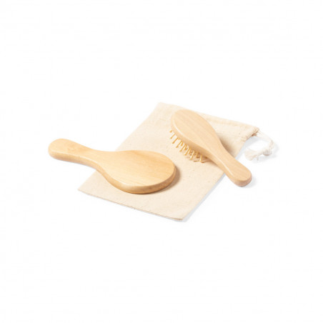 Miroir et peigne en bois dans un sac en tissu personnalisé pour les détails