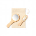 Miroir et peigne en bois dans un sac en tissu personnalisé pour les détails