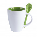 Tasse en céramique avec cuillère verte personnalisée et autocollant d'enfant de Première Communion