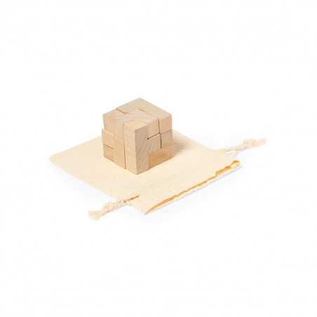 Tetris en bois carré avec sac en tissu et badge personnalisé pour les détails de communion enfant.