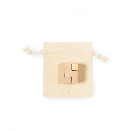 Tetris en bois carré avec sac en tissu et badge personnalisé pour les détails de communion enfant.