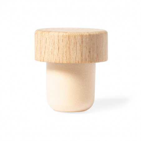 Bouchon en bois réutilisable pour bouteilles dans un élégant étui avec un autocollant personnalisable pour les détails des