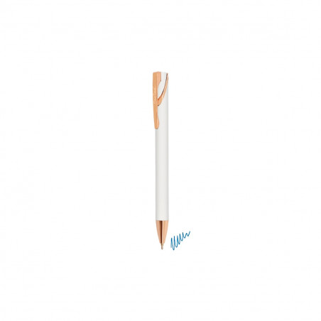Stylo Pierre Cardin blanc avec autocollant personnalisé détail floral pour invités