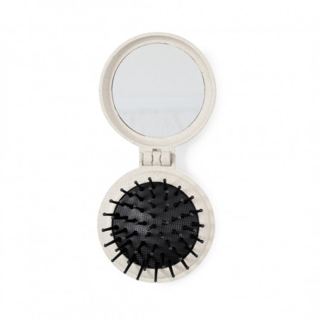 Miroir avec brosse en paille de blé avec carte de rappel personnalisée dans un sac en organza pour les détails des invités