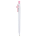 Stylo personnalisé pour baptême avec croix rose et détail d'ange fille en vinyle transparent