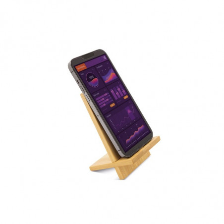 Support en bambou pour mobile dans une enveloppe kraft avec un autocollant personnalisé de remerciement à offrir