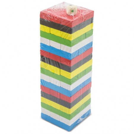 Jenga coloré avec sac et autocollant personnalisé