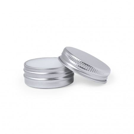 Baume à lèvres vegan dans une boîte en aluminium avec un autocollant personnalisé pour les détails de la communion de la fille.
