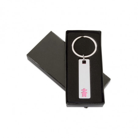 Porte-clés en métal fille dans une élégante boîte avec un autocollant de première communion personnalisable à offrir