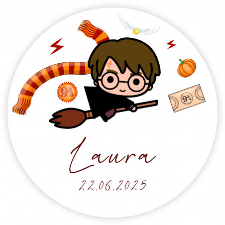 Adhesivo 3cm diseño harry potter redondo personalizable