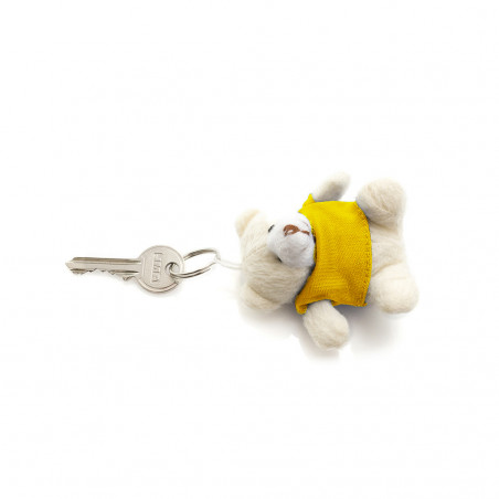 Porte-clé en peluche personnalisé dans un sac en tissu pour baptêmes