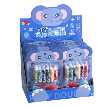 Pâte à modeler colorée avec outils, design d'éléphant, sac à dos pour enfants et sachet de bonbons.