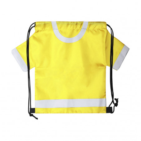 Sac à dos en forme de t-shirt et gourde jaune pour boissons avec autocollant pour amis