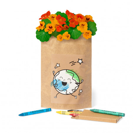 Pot de fleurs à colorier avec des graines et boîte de crayons personnalisée pour un détail enfantin