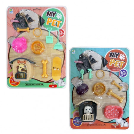 Ensemble de jouets pour chien avec accessoires, niche et sac à dos