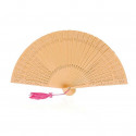 Éventail en bois avec pompon rose personnalisé pour les invités