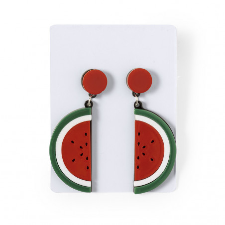 Boucles d'oreilles design pastèques dans un sac avec autocollant personnalisé pour les détails des invitées