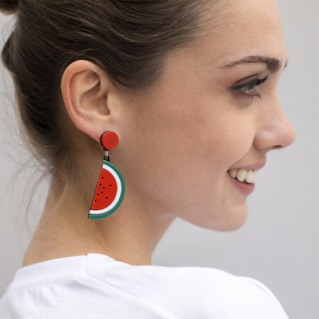 Boucles d'oreilles design pastèques dans un sac avec autocollant personnalisé pour les détails des invitées