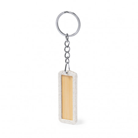 Porte clés en bambou et en tige de blé personnalisé avec autocollant de communion dans une enveloppe bleue