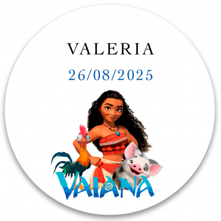 Autocollant rond de 5 cm avec un design de vaiana