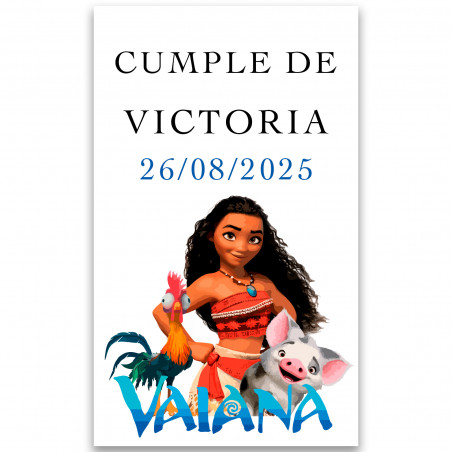 Adhesivo 3x5cm vaiana hei hei y pua para fiestas