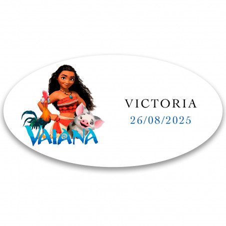 Autocollant ovale personnalisable design de vaiana