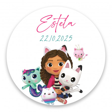 Adhésif gabby chat 5 cm rond personnalisable