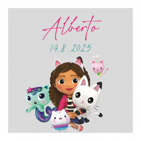 Adhésif gabby chat 5x5 fond transparent personnalisable