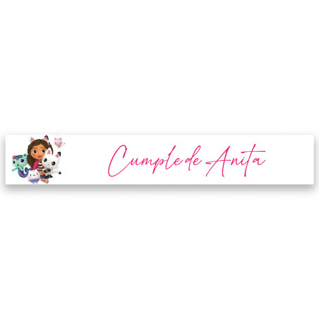 Adhésif gabby chat 5x1 rectangulaire fond blanc personnalisable