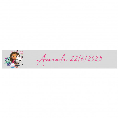 Adhésif gabby chat 5x1 rectangulaire fond transparent personnalisable