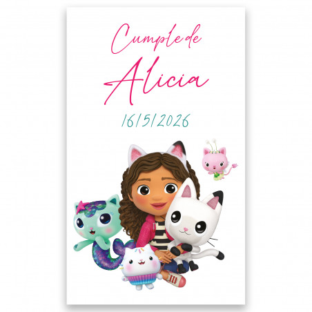 Adhésif gabby chat 3x5 rectangulaire fond blanc personnalisable