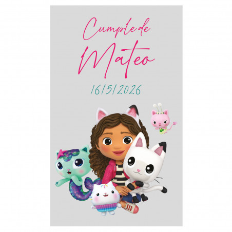 Adhesivo gabby gato 3x5 rectangular fondo transparente personalizable