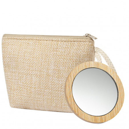 Sac à main rustique et miroir rond en bois avec autocollant d\'image personnalisé
