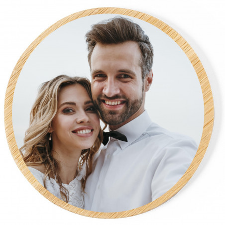Sac à main rustique et miroir rond en bois avec autocollant d\'image personnalisé