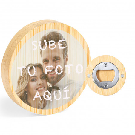 Décapsuleur rond en bois personnalisé avec image autocollante