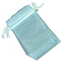 Stylo en forme de rouge à lèvres personnalisé avec autocollant présenté dans un sac en organza bleu