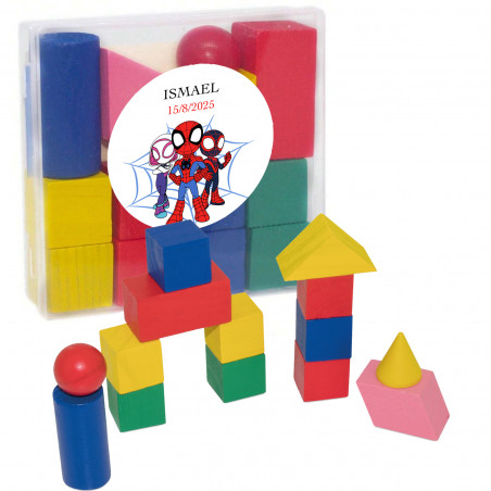 Set de blocs en bois personnalisés avec autocollant spidey