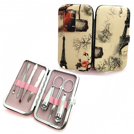 Set de Manucure avec Portefeuille et Serviette en forme de Fleur présenté dans une boîte avec une poignée