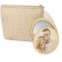 Sac à main rustique et miroir rond en bois avec autocollant d\'image personnalisé