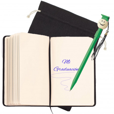 Carnet de diplôme personnalisé avec un stylo de diplômé présenté dans un sac