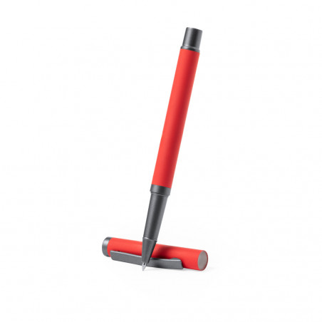 Stylo et roller dans un étui rouge avec autocollant personnalisable de cars