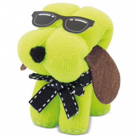 Serviette en forme de petit chien avec des lunettes détail original pour événements