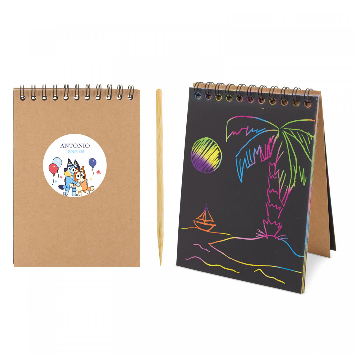 Carnet magique à gratter détail personnalisé pour événements enfants