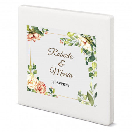 Imán en céramique personnalisé avec design floral détail élégant pour les invités