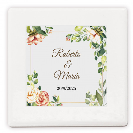 Imán en céramique personnalisé avec design floral détail élégant pour les invités
