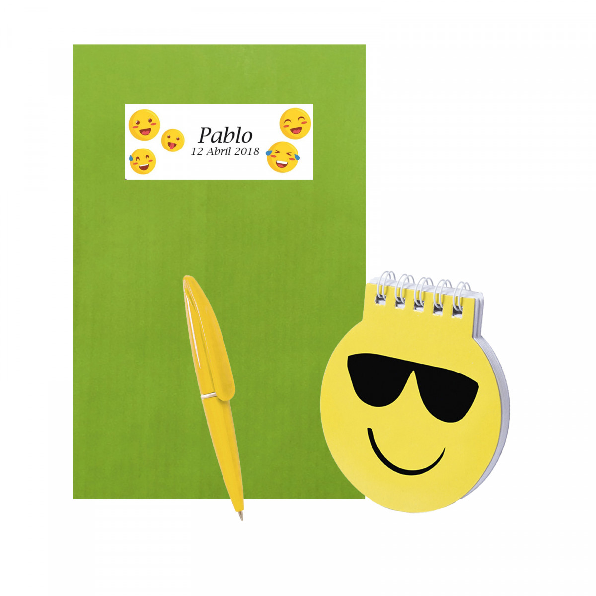 Carnet emoji avec stylo et enveloppe kraft personnalisée détail amusant pour invités
