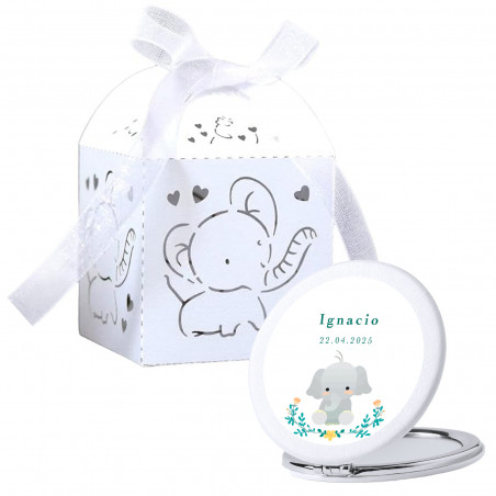 Miroir personnalisé avec boîte d éléphant idéal pour détails de baptême baby shower ou naissance