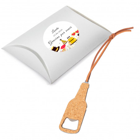 Ouvre bouteille en forme de bouteille dans une boîte personnalisée : détail original pour événements.