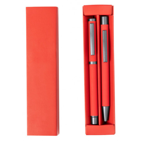 Stylo et roller dans un étui rouge avec autocollant personnalisable de cars
