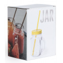 Jarre en verre avec poignée paille et autocollant personnalisé souvenir de première communion